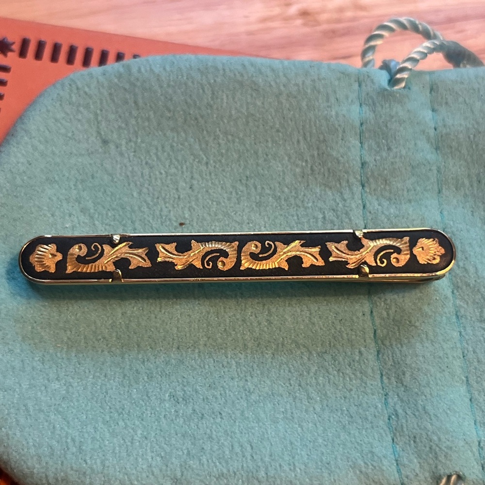 Elegant Black and Gold Painted Tie Clip Crafted in  Toledo Spain